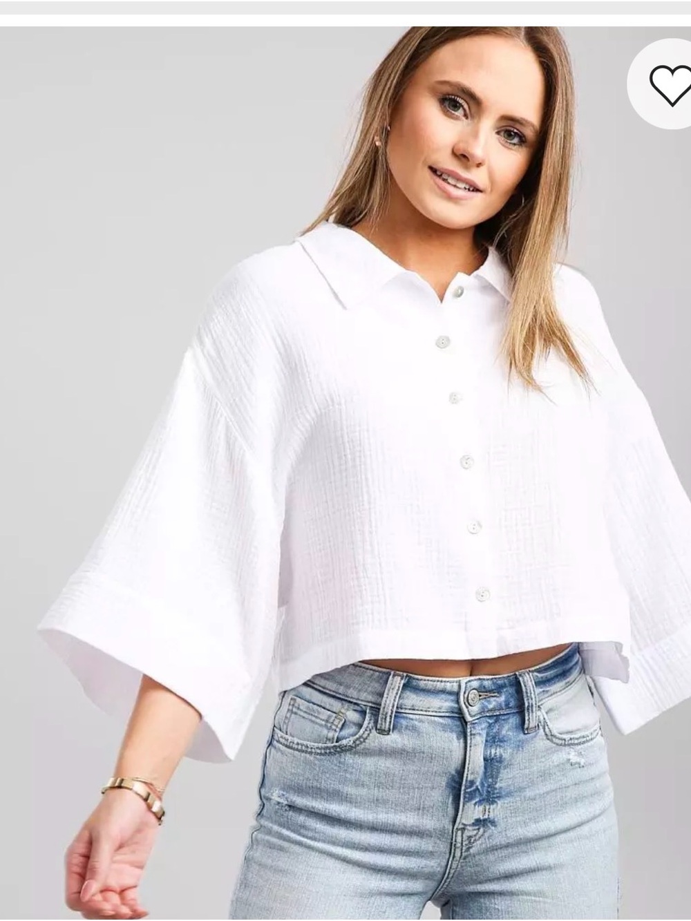 Z Supply Canal White Gauze Cropped Button-Front Shirt